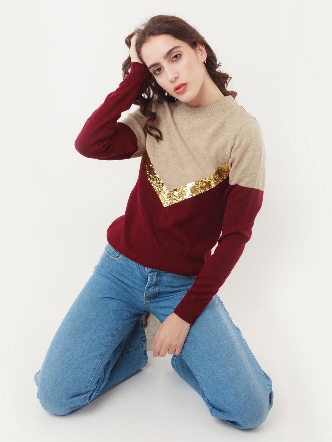 Multicolored Embellished Sweater For Women
