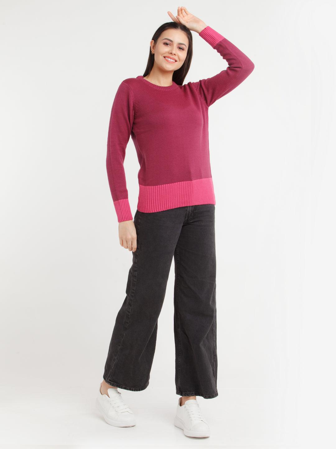 Purple Colorblock Sweater For Women