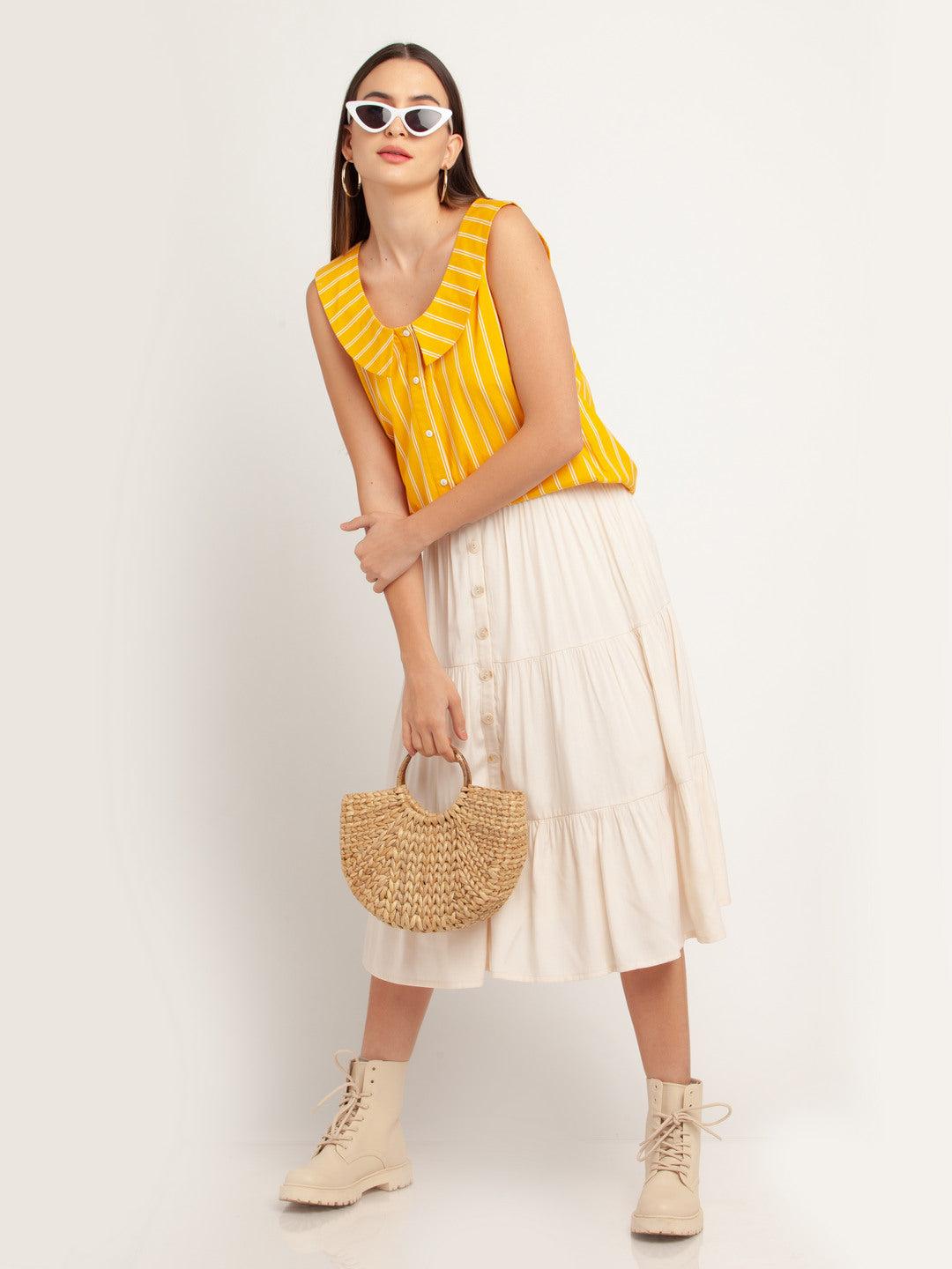 yellow-printed-layered-top-for-women