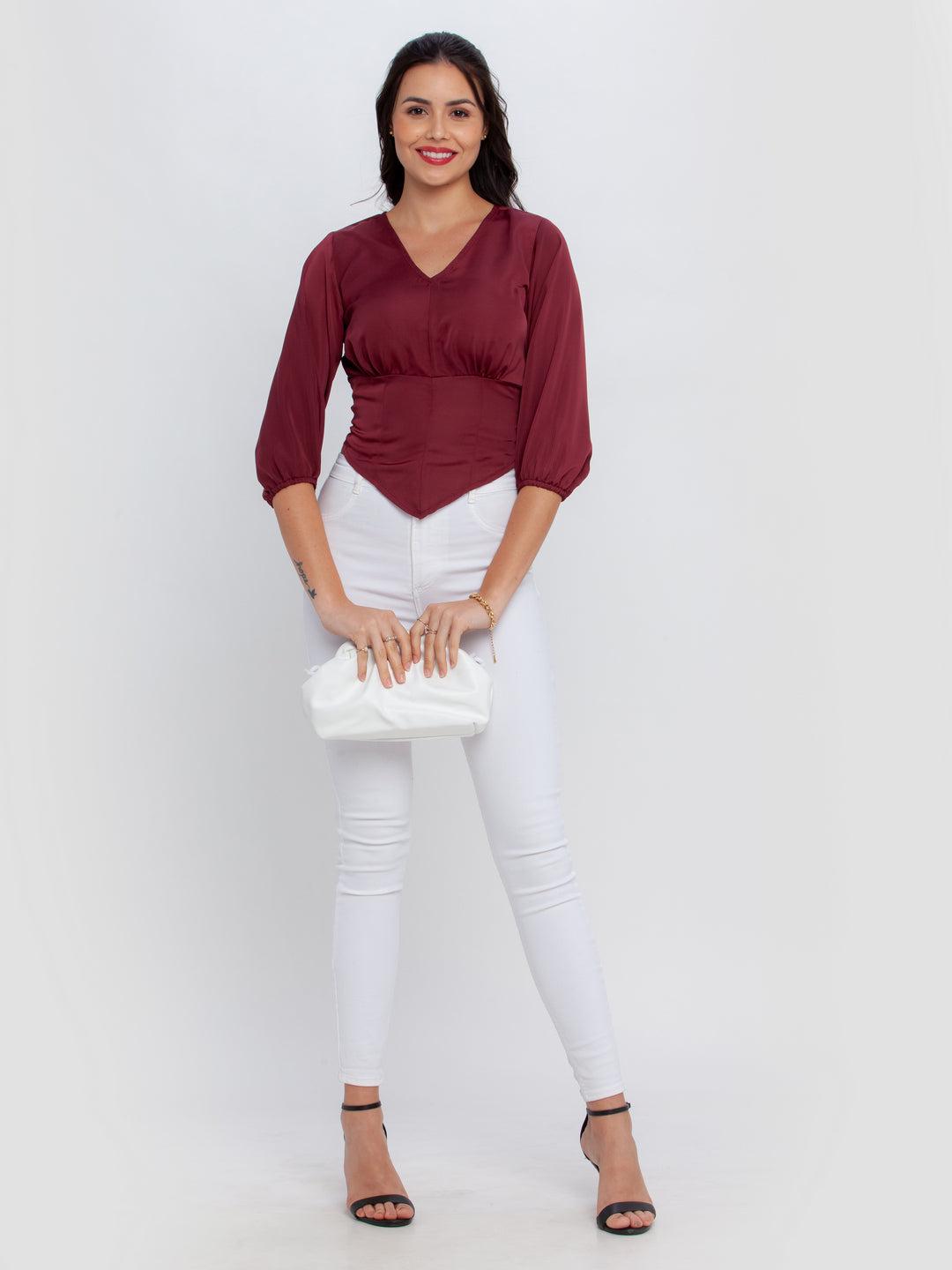 maroon-solid-fitted-top-for-women