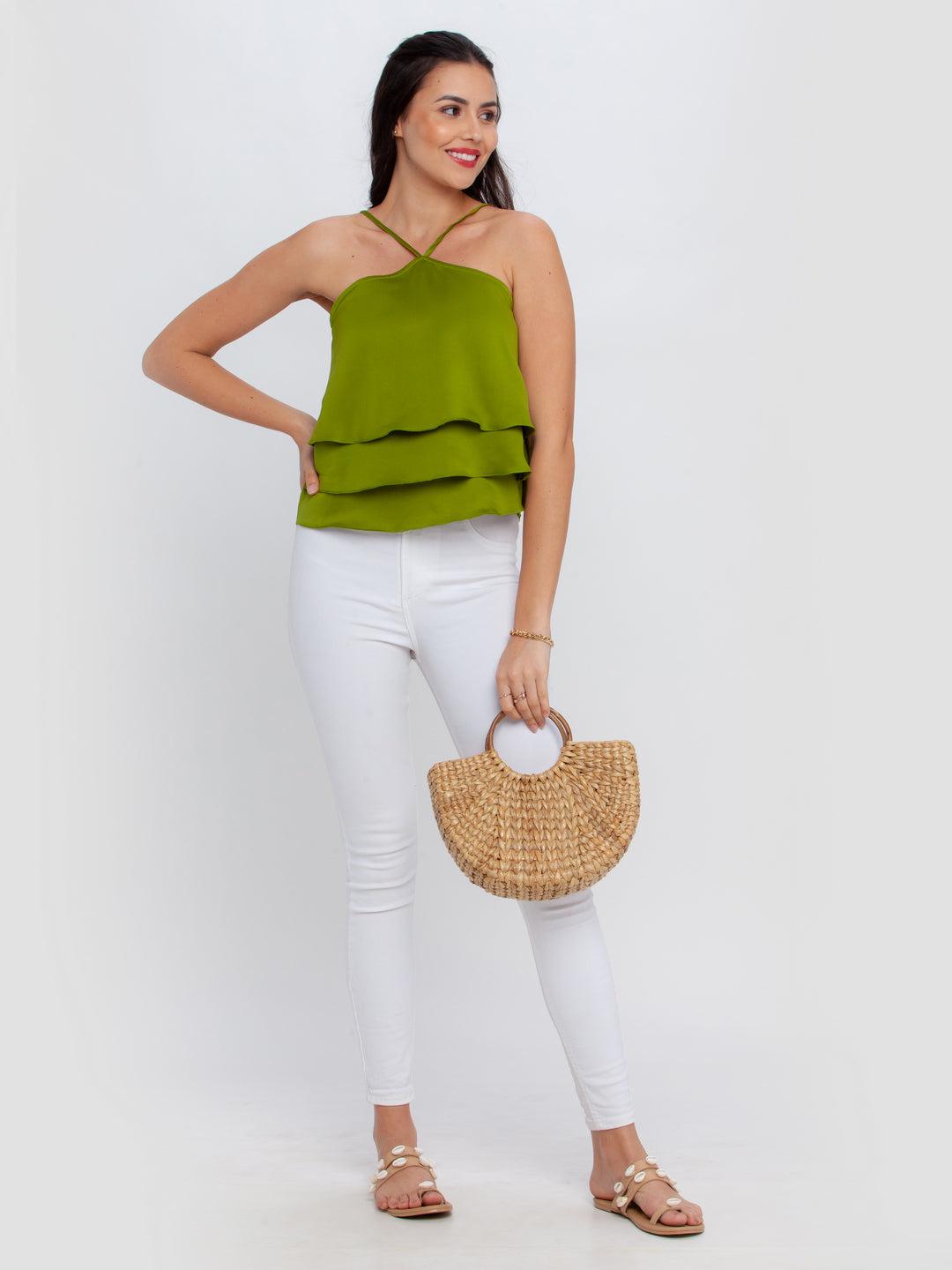 green-solid-strappy-top-for-women