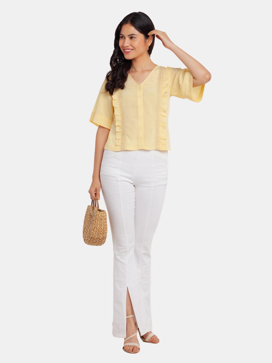 yellow-solid-ruffled-top-for-women