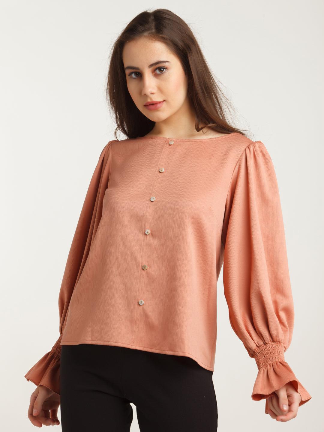 peach-solid-puff-sleeve-top-for-women