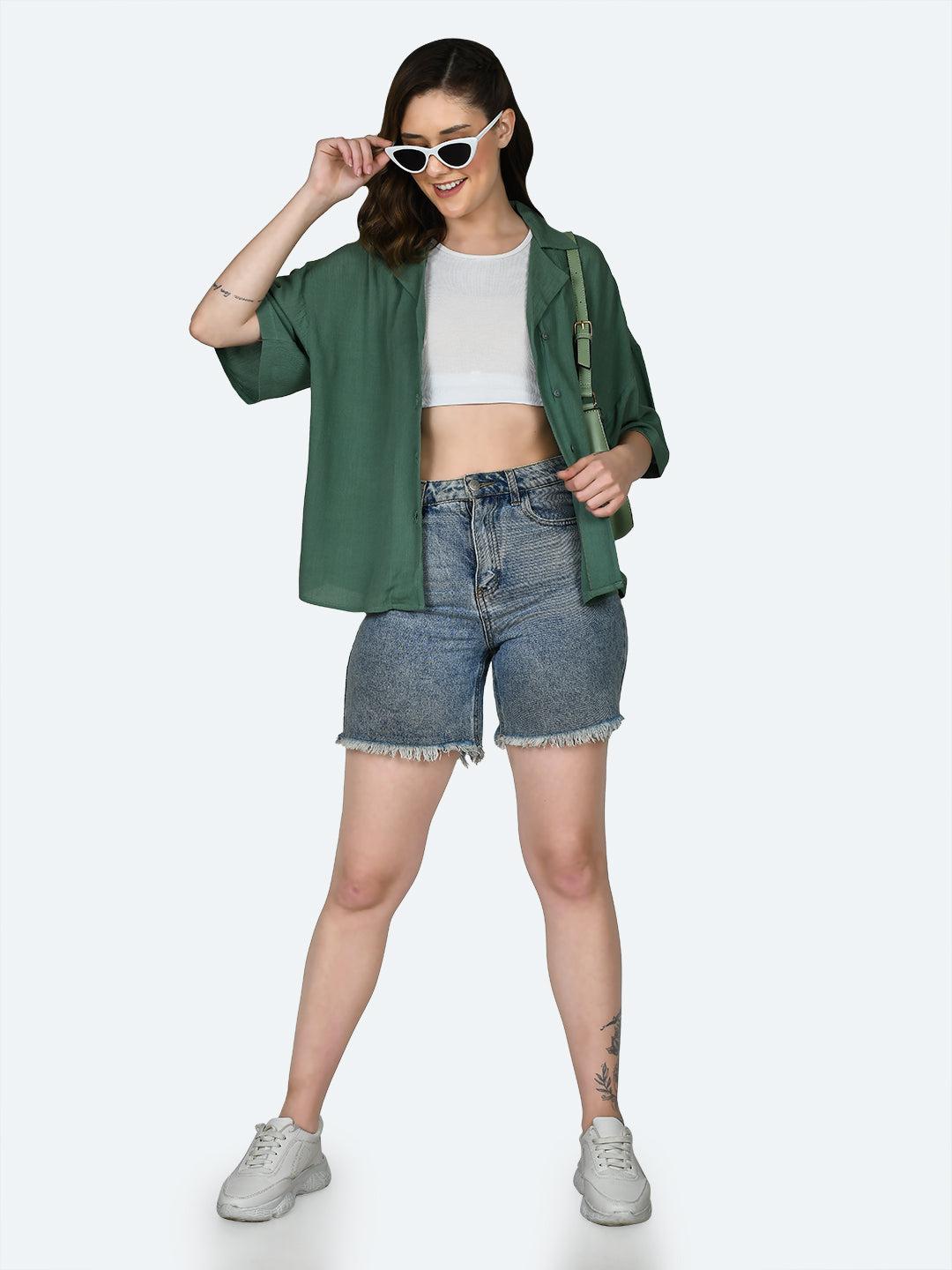 green-solid-oversized-shirt-for-women
